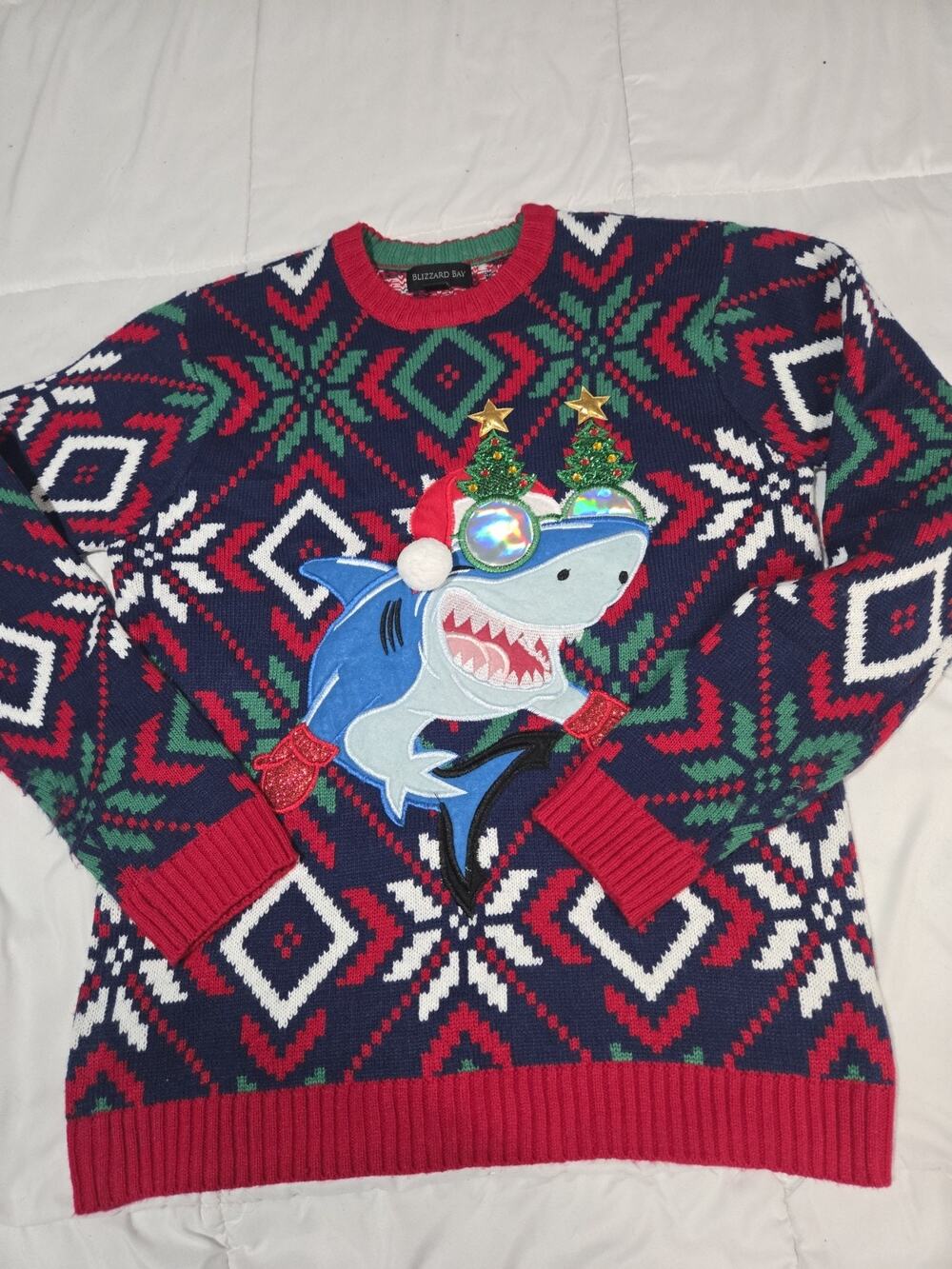 Blizzard Bay Sweater Mens M Nordic Fair Isle Shark Santa Ugly Christmas Crewneck
